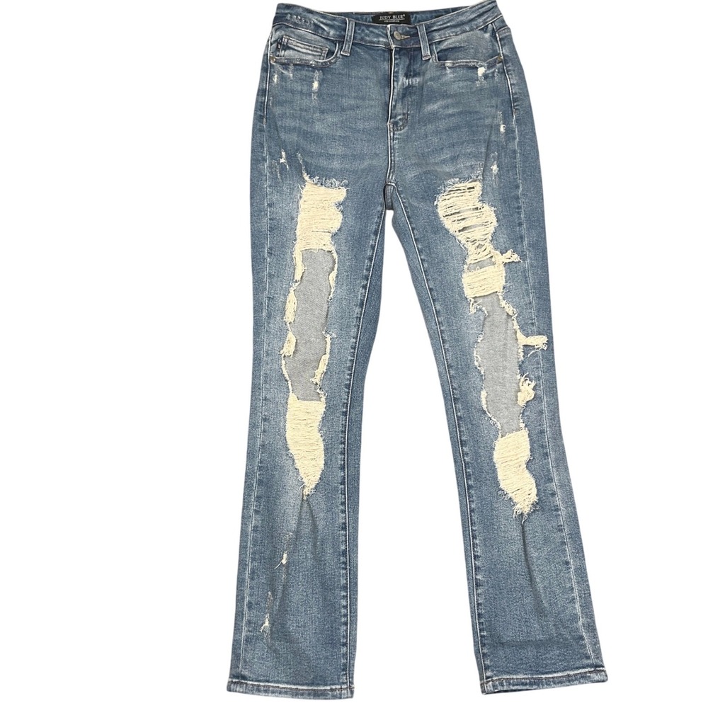 Judy Blue Jeans 7/28 Blue Destroyed JB88446 Distressed Straight Fit High Rise